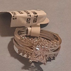 Sterling Silver CZ halo engagement ring with double band size 7